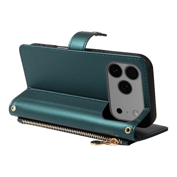 iPhone 17 Pro Max Plånboksfodral Rhombus Läder - Svartgrön Grön