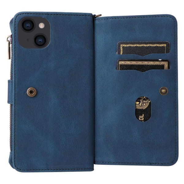 iPhone 14 Plus Plånboksfodral KT Zipper - Blå