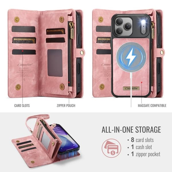 CASEME 008 iPhone 17 Pro Plånboksfodral Konstläder med - Rosa