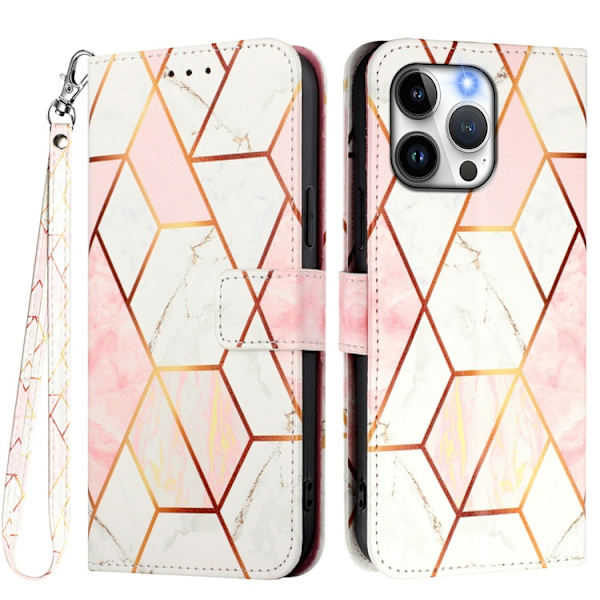 iPhone 16e Plånboksfodral Marble Pattern med Rem LS002 Rosa