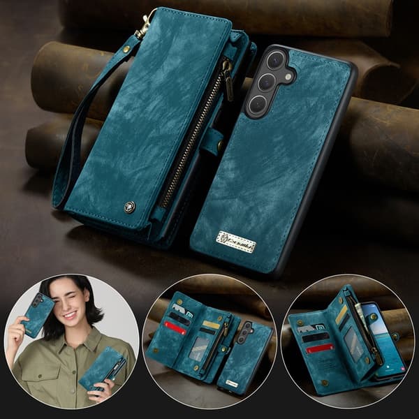 CASEME Galaxy S25 FE Konstläder Plånboksfodral Detachable 008 - Blå Blå