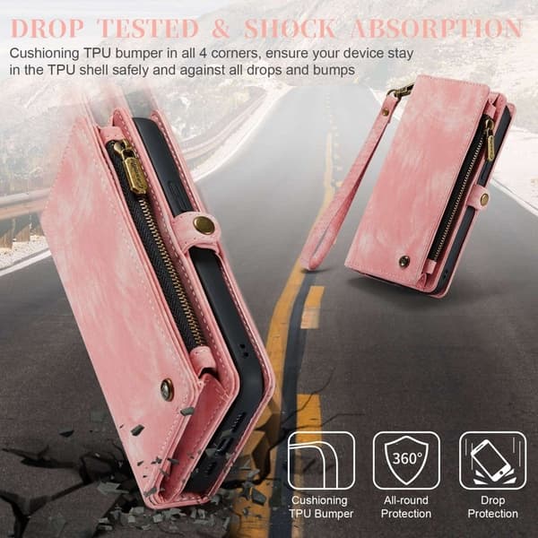 CASEME 008 iPhone 14 Plånboksfodral Konstläder Med Dragkedja - Rosa