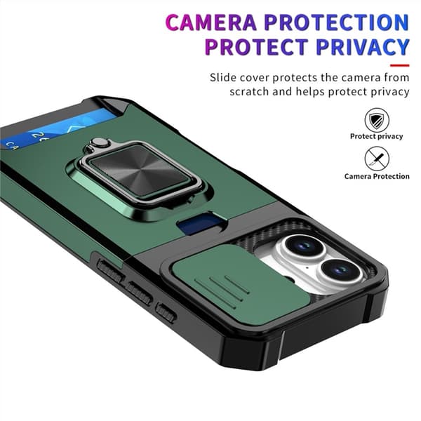 Mobilskal till iPhone 17 Slide Lens Lid med Kortfack - Grön Grön
