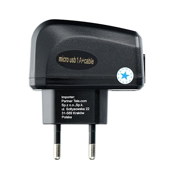 Blue Star Laddare USB-A, 1A med micro-USB kabel 1.13m Svart