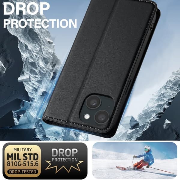 LC.IMEEKE L1 Series iPhone 15 Plånboksfodral Konstläder - Svart
