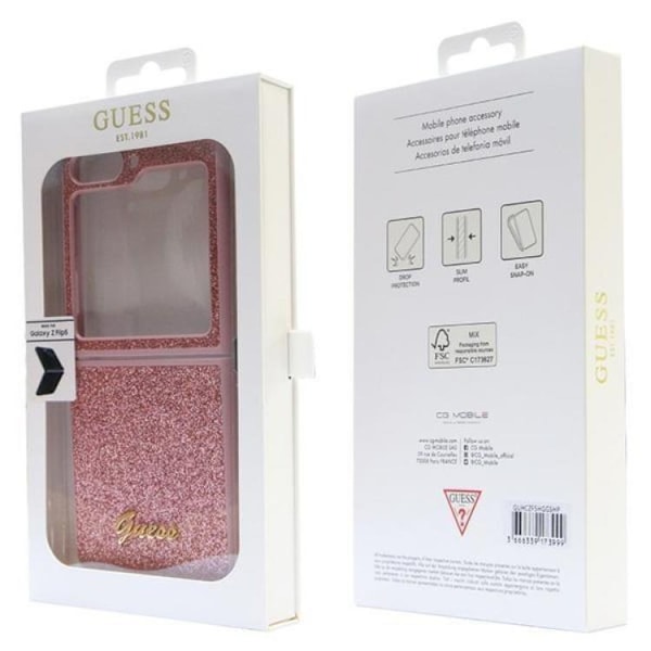 Guess Mobilskal till Galaxy Z Flip 5 Glitter Script - Rosa Rosa