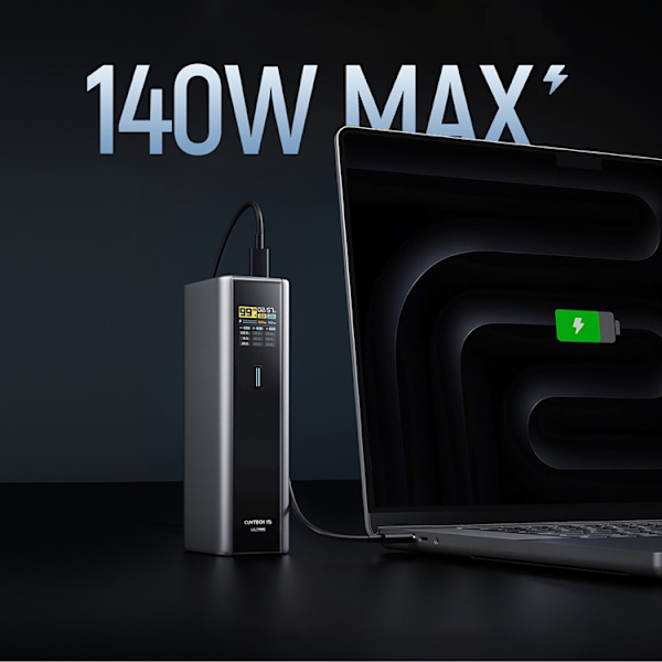 Cuktech Powerbank 20000 mAh 210W 2xUSB-C 1xUSB-A - Grå Grå