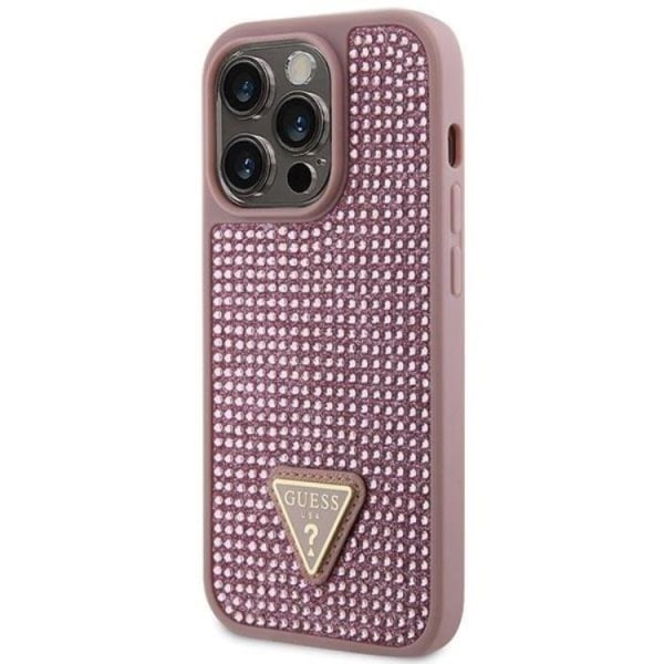 Guess iPhone 14 Pro -mobiilisuojus tekojalokivikolmio - vaaleanpunainen