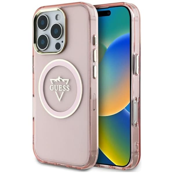 Guess Mobilskal till iPhone 16 Pro Max MagSafe IML Mountain Logo - Rosa Rosa