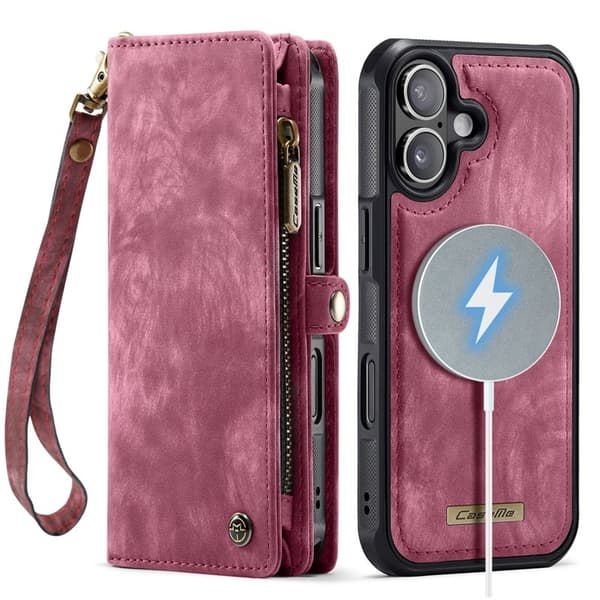 CASEME 008 iPhone 17 Plånboksfodral i Konstläder med - Röd