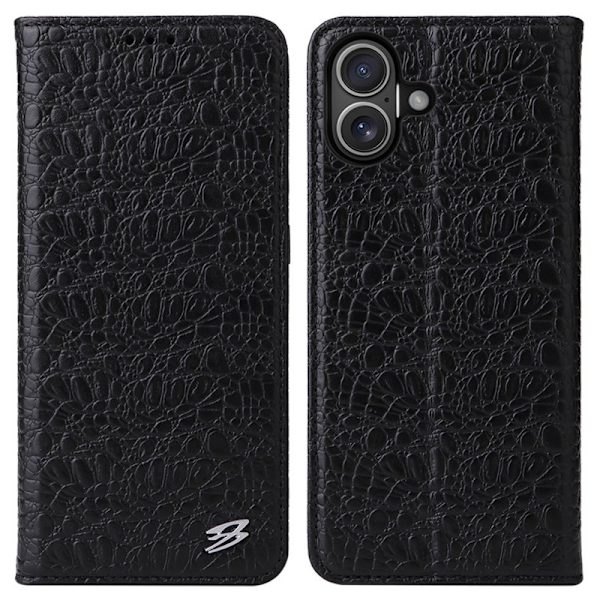 FIERRE SHANN iPhone 16 Plus Plånboksfodral Äkta läder - Svart