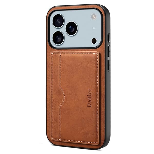 DENIOR Mobilskal till iPhone 17 Pro Kickstand Korthållare - Brun Brun