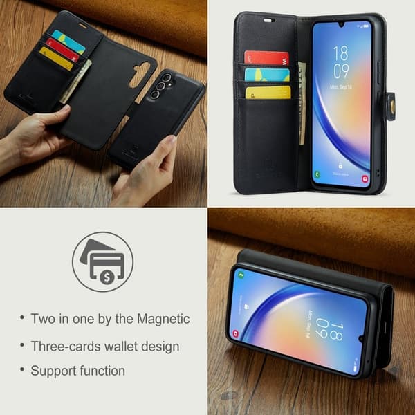 DG.MING Samsung Galaxy A34 5G Äkta Läder Plånboksfodral Svart