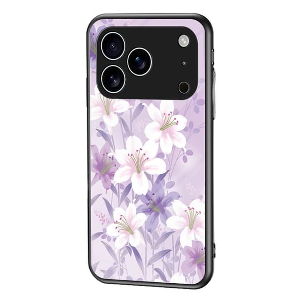 Mobilskal till iPhone 17 Pro Floral Pattern TPU + Härdat Glas - Lila Lila