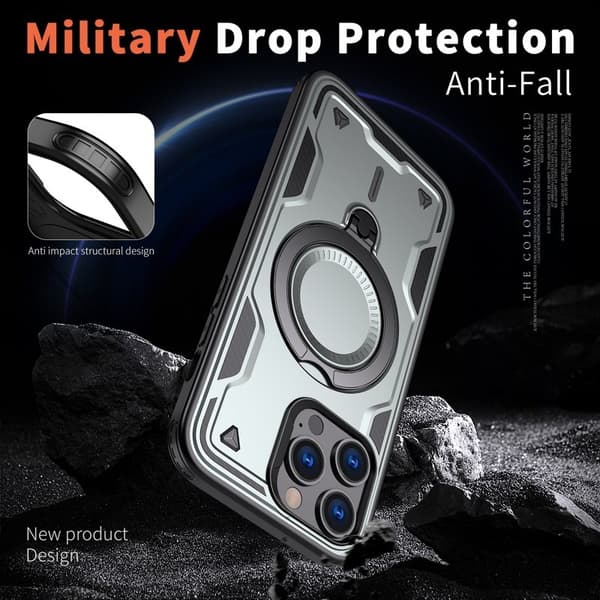 Mobilskal till iPhone 14 Pro Max Plast Militärskydd Kickstand - Grå