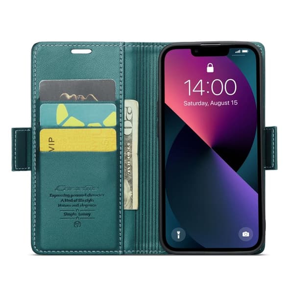 CASEME Plånboksfodral Konstläder till iPhone 13 RFID-Skydd Grön