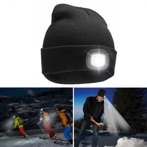 Mössa med LED-lampa USB - Svart Black