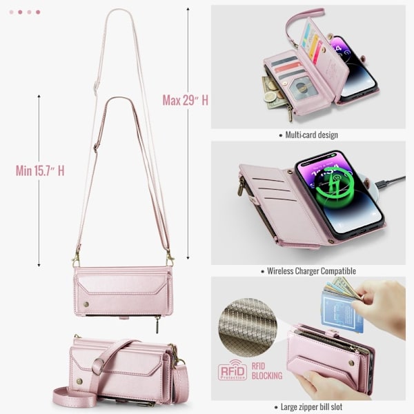 CASEME Plånboksfodral Konstläder till iPhone 14 Pro Max - Rosa