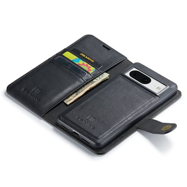 DG.MING Google Pixel 8 Äkta Läder Plånboksfodral Detachable Magnet Svart