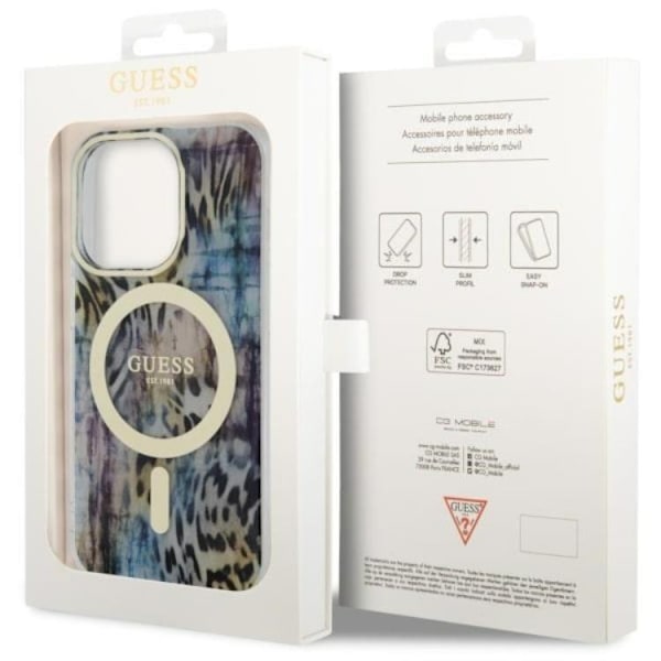Guess iPhone 14 Pro Mobilskal MagSafe Leopard - Blå