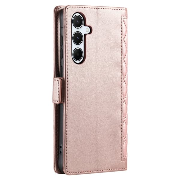 Samsung Galaxy S26 Plus Plånboksfodral Konstläder Rhombus Textur - Roséguld