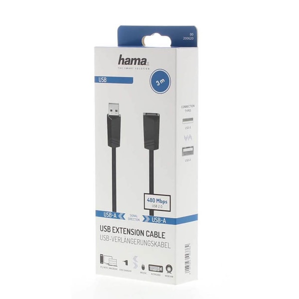 Hama Kabel USB 2.0 Förlängning 480 Mbit/s 3.0m - Svart Svart