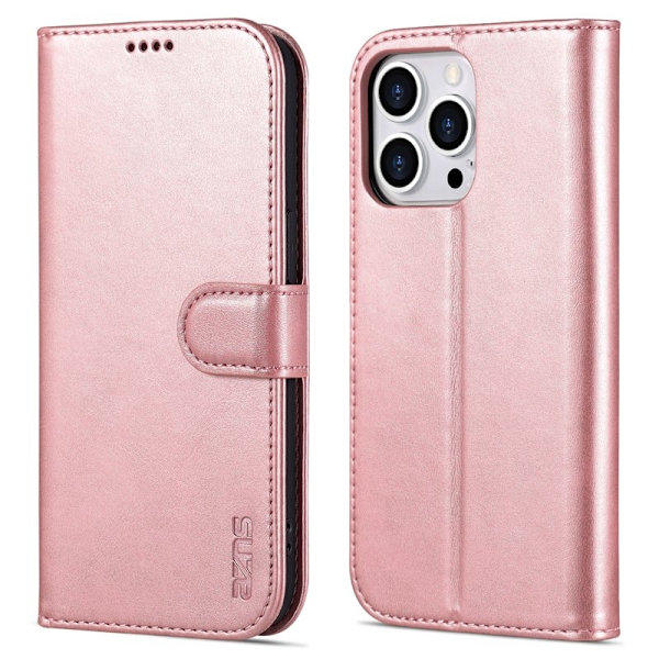 AZNS iPhone 16 Pro Plånboksfodral Shockproof Konstläder- Roséguld