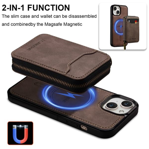 LC.IMEEKE L6 iPhone 15 Plus Plånboksfodral Konstläder - Brun