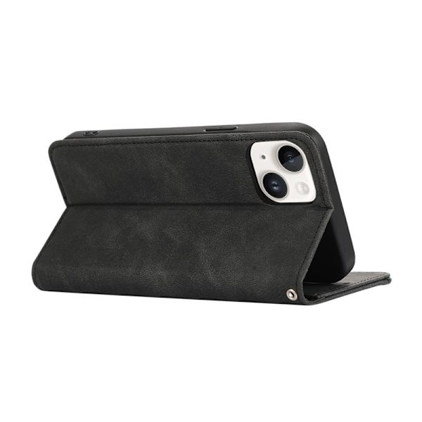 ABEEL iPhone 15 Plus Konstläder Plånboksfodral RFID-Skydd Svart