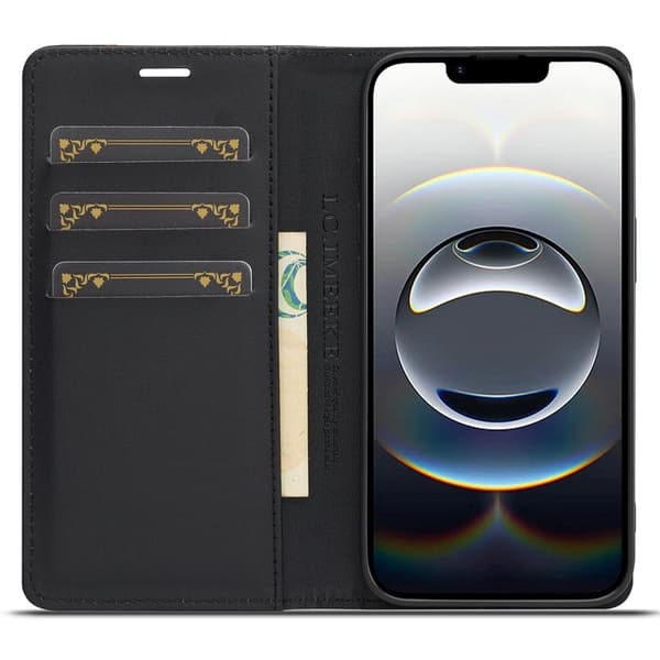 LC.IMEEKE iPhone 16e Plånboksfodral i Kolfiber - Vertikal Rand - Svart