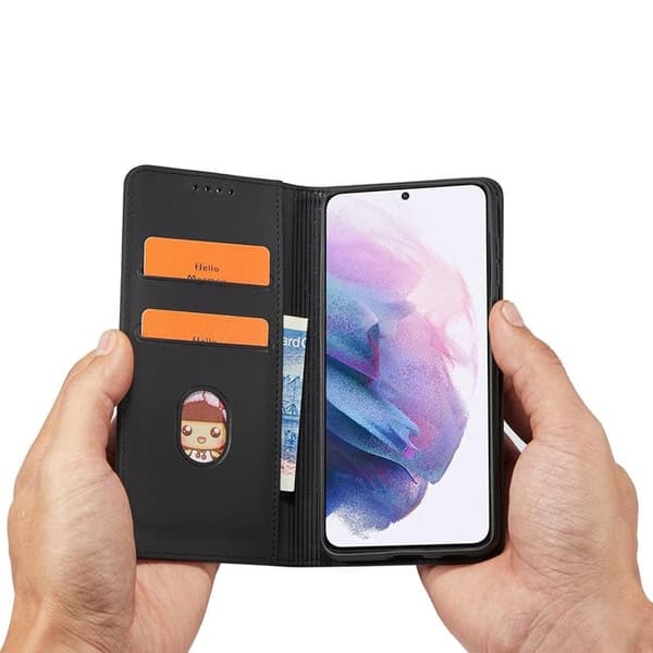 Galaxy S22 Plus Lompakkokotelo Magneettiteline - Musta Black