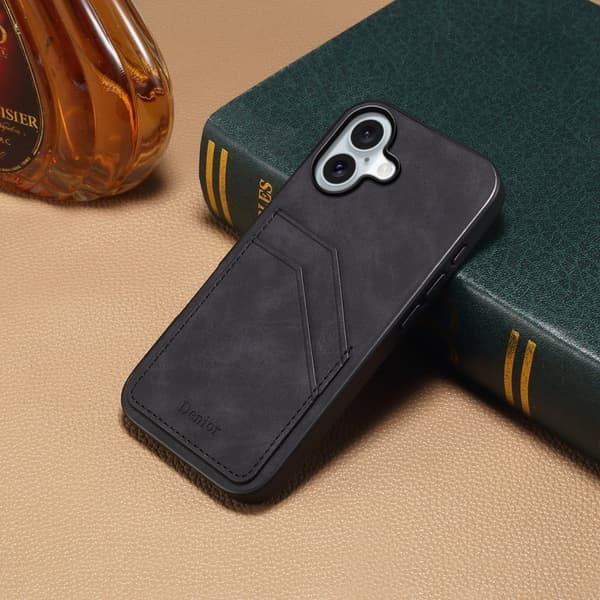 DENIOR Mobilskal till iPhone 16 Plus PU Läder + TPU + PC - Svart