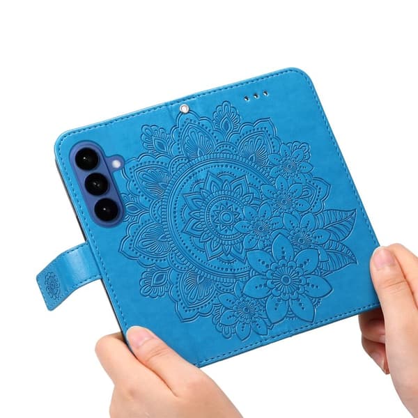 Samsung Galaxy S26 Plus Plånboksfodral Blommönster Konstläder Ställ - Blå