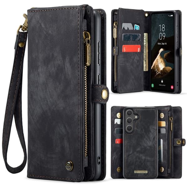 CaseMe Plånboksfodral för Samsung Galaxy S26 Plus Konstläder med rem - Svart