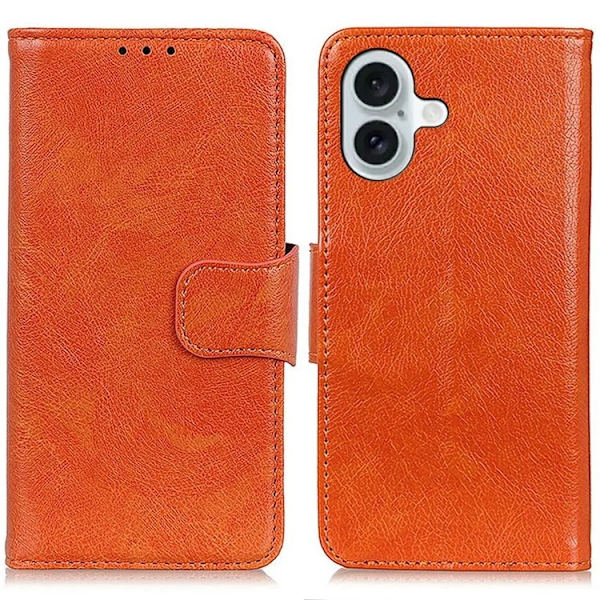 iPhone 17 Plånboksfodral Nappa Texture Äkta läder - Orange Orange