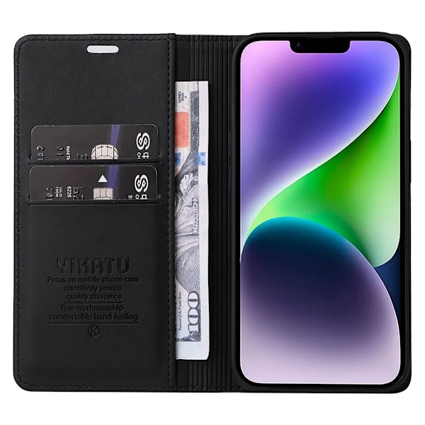 YIKATU iPhone 15 Plus Plånboksfodral - Svart