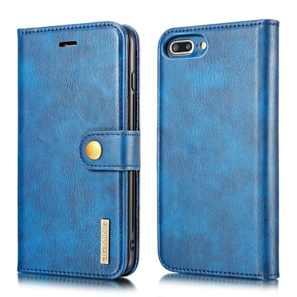 DG.MING 2-in-1 Plånboksfodral i Äkta läder för iPhone 7 Plus - Blå