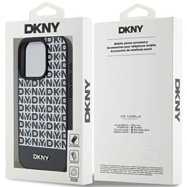 DKNY iPhone 15 Pro Max Mobilskal Magsafe Läder Printed Pattern Metal Logo