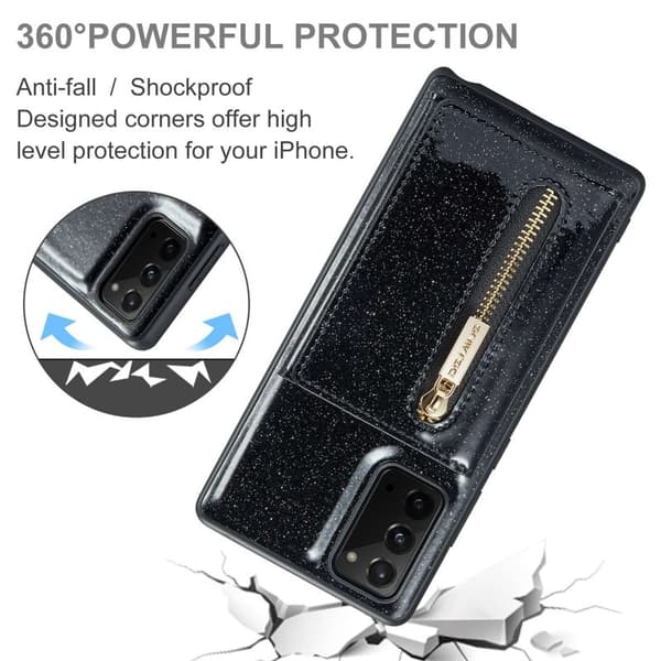 DG.MING M3 Series Konstläder Plånboksfodral för Samsung Galaxy Note20 5G - Svart