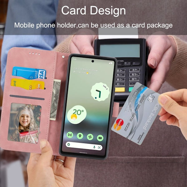 DIERFENG DF-03 Plånboksfodral för Google Pixel 6a - Konstläder - Rosa