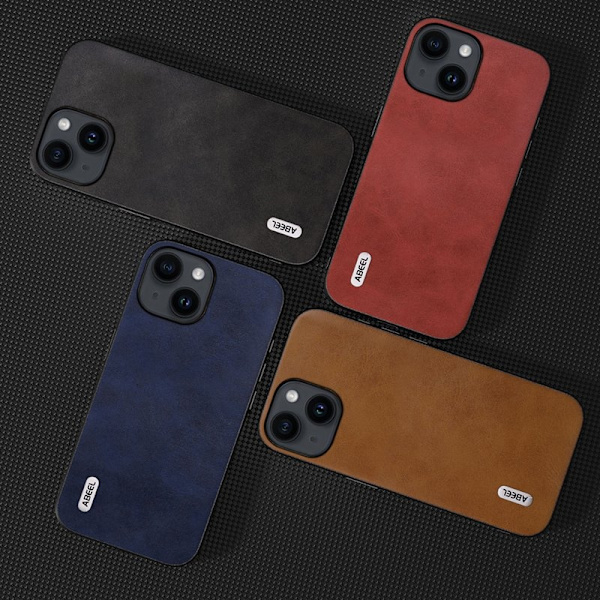 ABEEL Mobilskal till iPhone 14 Plus PU Läder Blå Cowhide Textur