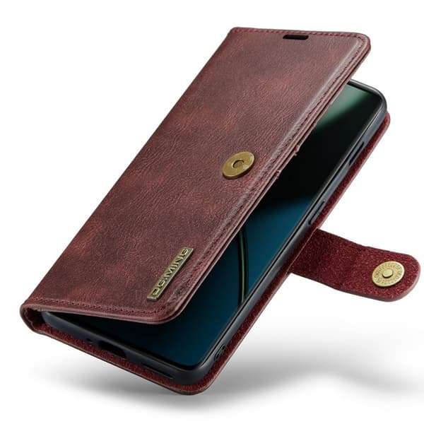 DG.MING OnePlus 11 5G Äkta Läder Plånboksfodral Detachable Magnet Röd
