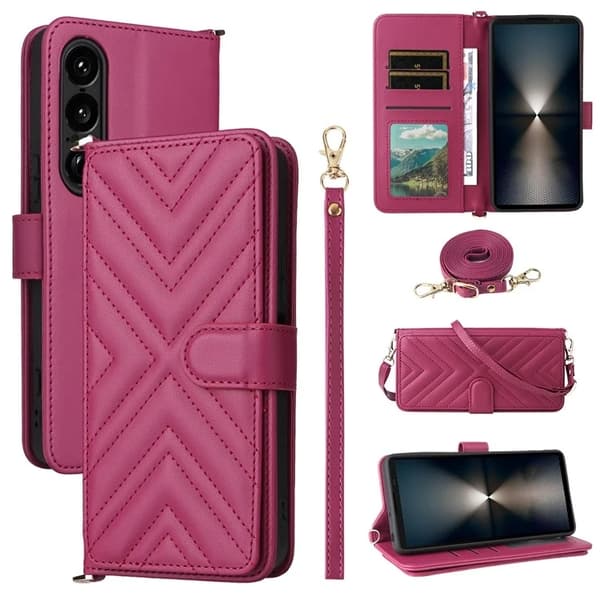 Sony Xperia 1 VII Plånboksfodral Kickstand med Axelrem - Rosa Rosa