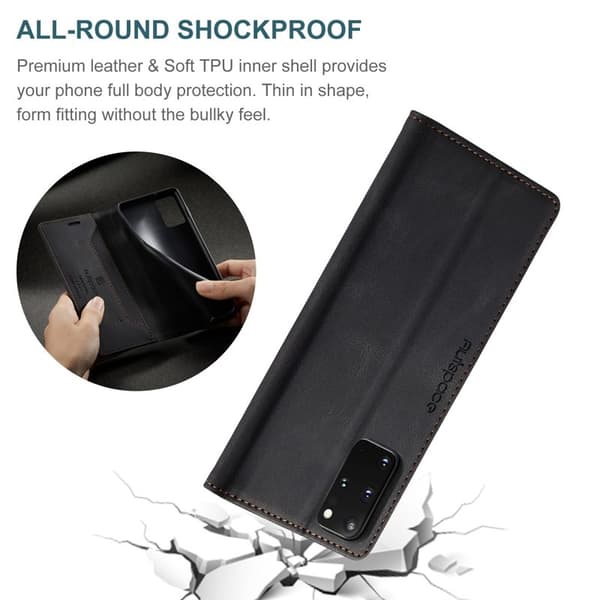 AUTSPACE A01 Plånboksfodral för Samsung Galaxy S20 Plus Konstläder - Svart
