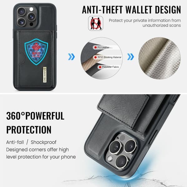 DG.MING M6 Series Mobilskal till iPhone 15 Pro Magnetiskt Plånboksfodral Svart