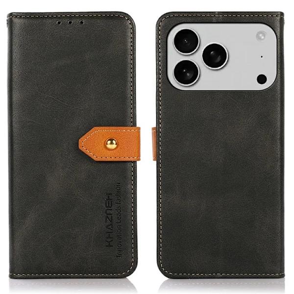 KHAZNEH iPhone 17 Pro Max Plånboksfodral Läder Stativ Svart