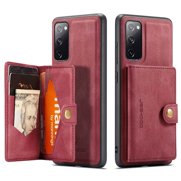 JEEHOOD Samsung Galaxy S20 FE Konstläder Plånboksfodral 2-i-1 Röd