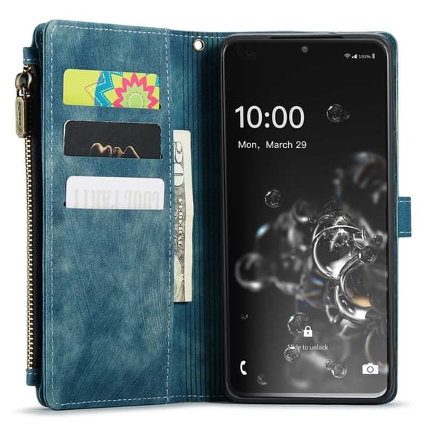CASEME Konstläder Plånboksfodral för Samsung Galaxy S20 Ultra - Blå