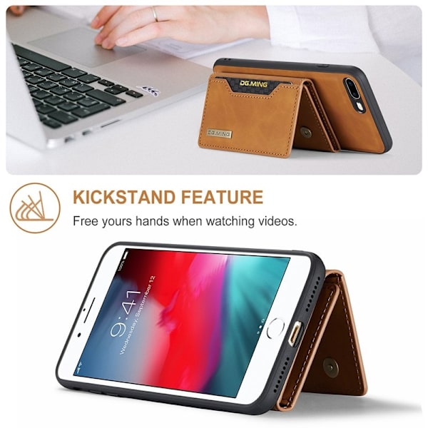 DG.MING M2 Series Plånboksfodral Konstläder med Ställ för iPhone 7/8 Plus - Brun