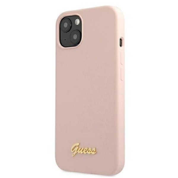 Guess iPhone 13 Skal Magsafe Silicone Script Gold Logo - LjusRosa Rosa